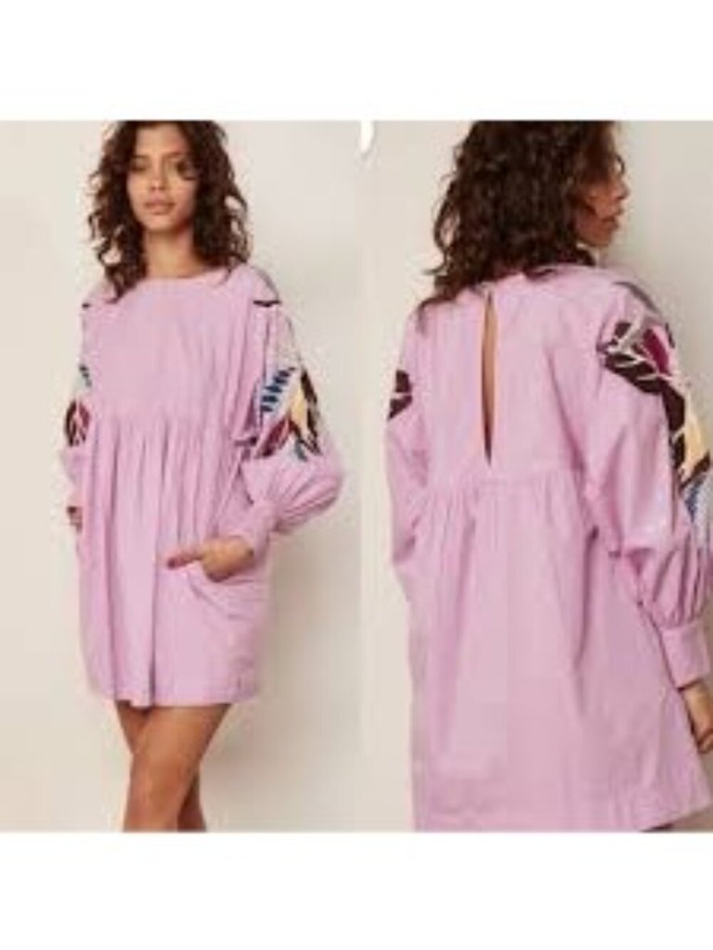 Free People Women’s Mini Obsessions Mini Dress Purple Size S Embroidered Sleeve - Picture 10 of 10